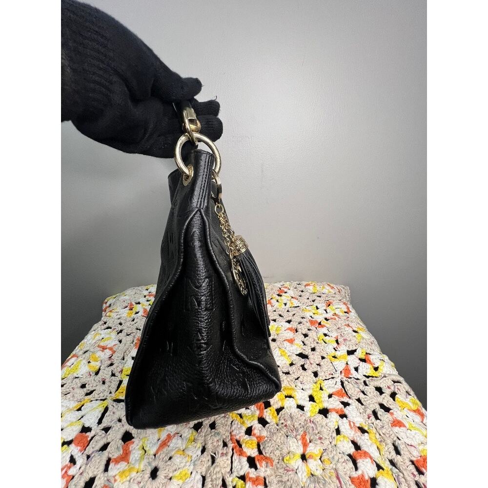 Metrocity Black Embossed Pebbled Leather Shoulder Bag Tassel Italy - Picture 7 of 13